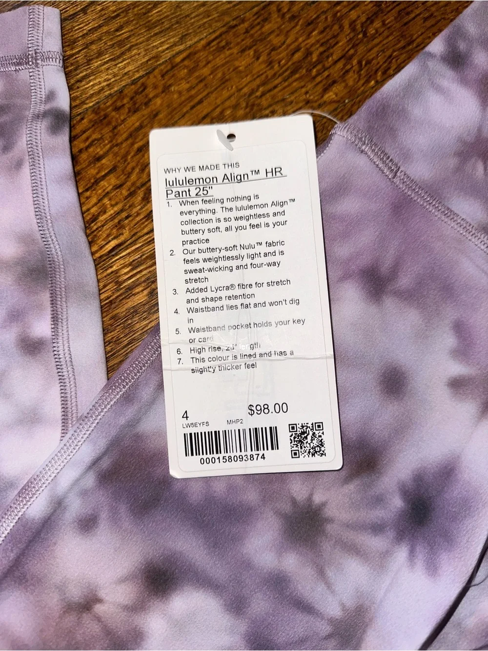 lululemon athletica Light Purple Floral Tie-Dye Leggings - NWT Size 4